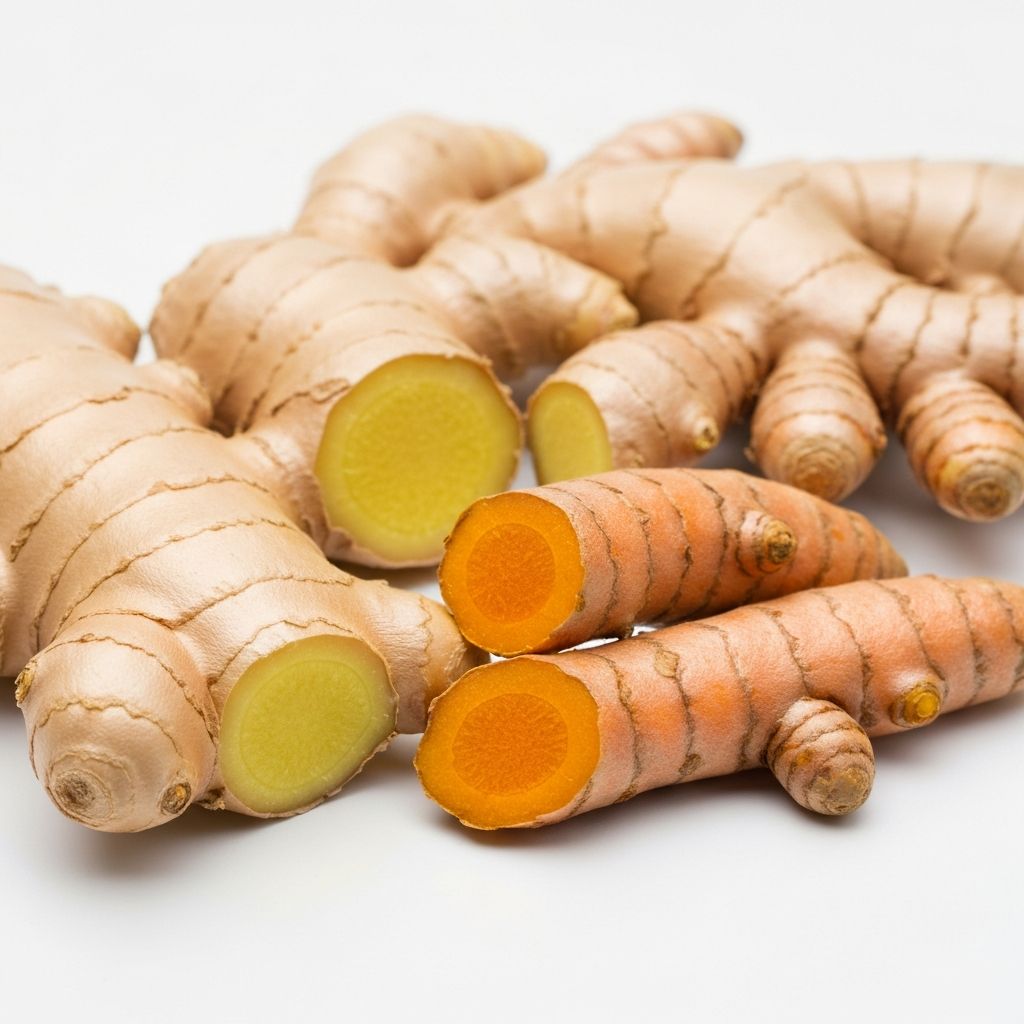 Frische Ingwer- und Kurkumawurzeln